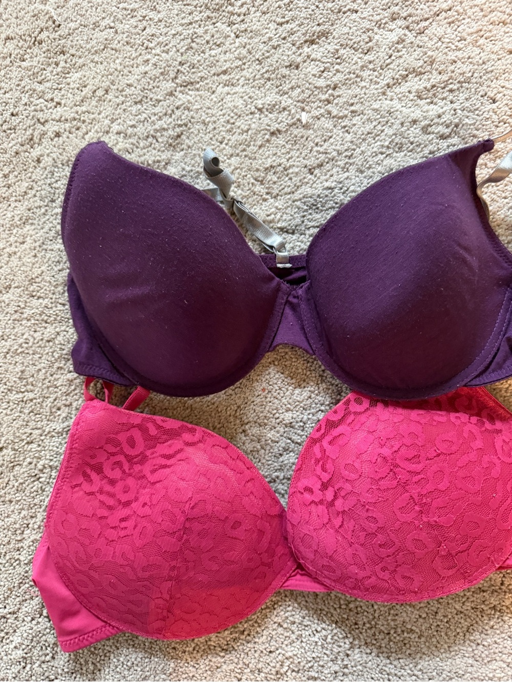 Women's Purple and Hot Pink Lace Push-Up Bras - Pack of 2 size 40B